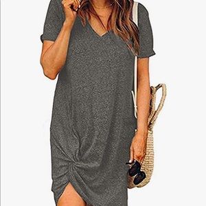 Twist Knot Tshirt Dresses Casual V Neck Short Sleeve Knot Dress